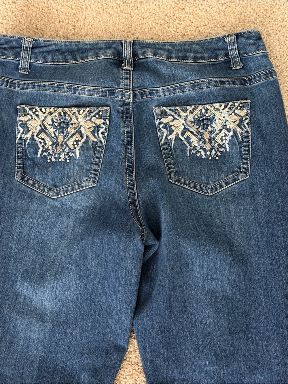 Christopher & Banks Blue Straight-Leg Jeans with Embellished Back Pockets